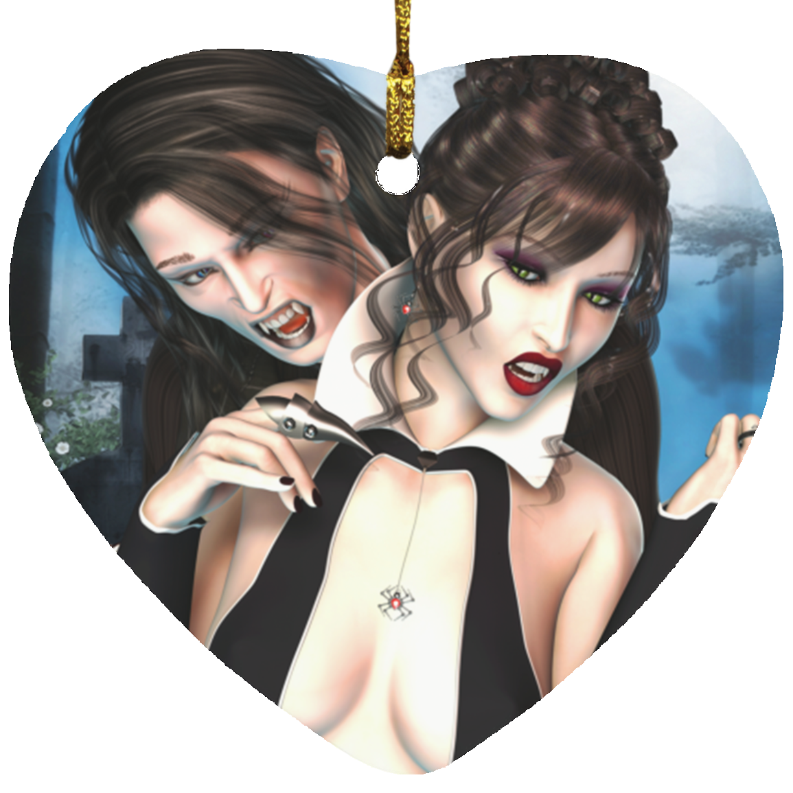 Vampire Desire - Vampire Art - Heart Ornament - By Artist Donna Lisa