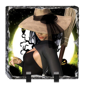 Witchin' Witch Artwork - Slate Stone Collectible Keepsake Art by Artist Donna Lisa